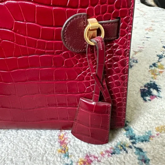Tory Burch Lee Radziwill Embossed Small Double Bag in Roma Red - Picture 9 of 15